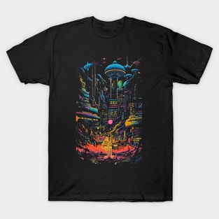 Neon Invasion in the City of Tomorrow Design by gnarly T-Shirt